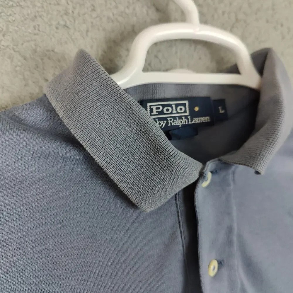 Polo Ralph Lauren Polo Shirt Mens Large Pony Grey Blue Embroidered Preppy Rugby